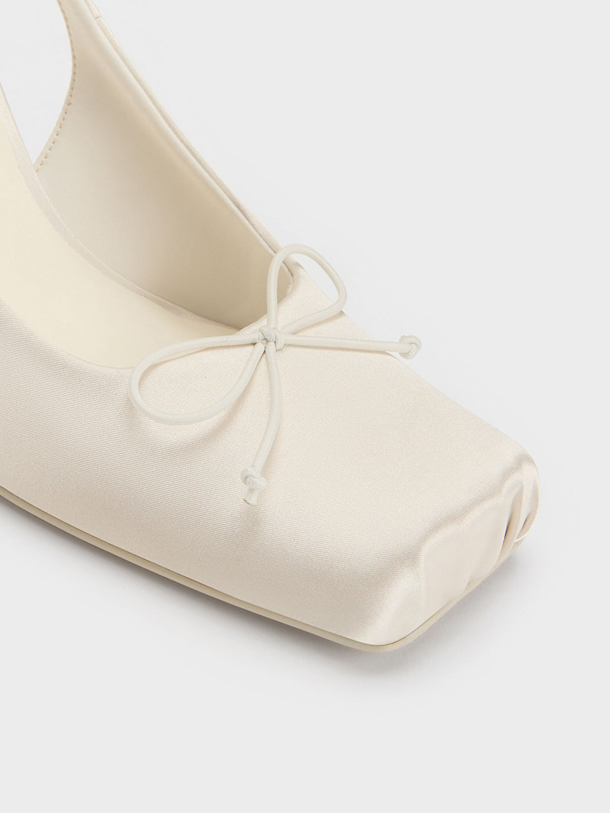 CHARLES & KEITH Sale / Satin Ruched Stiletto Slingback Pumps - Chalk