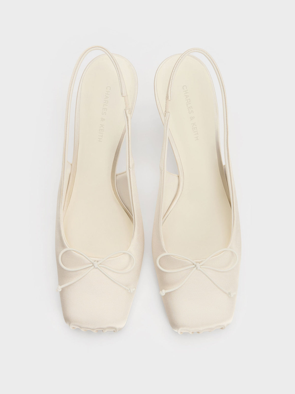 CHARLES & KEITH Sale / Satin Ruched Stiletto Slingback Pumps - Chalk