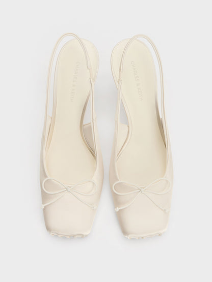 CHARLES & KEITH Sale / Satin Ruched Stiletto Slingback Pumps - Chalk