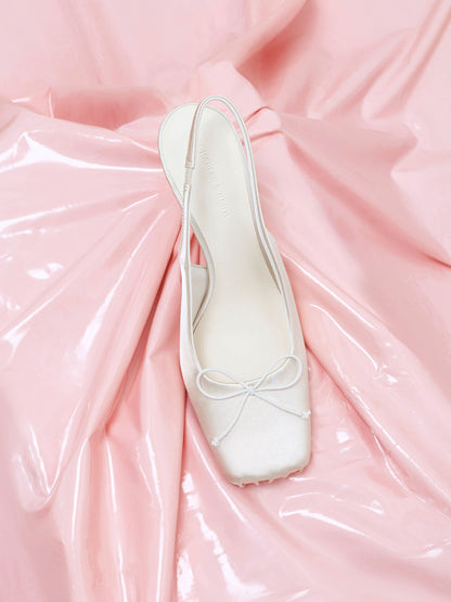 CHARLES & KEITH Sale / Satin Ruched Stiletto Slingback Pumps - Chalk