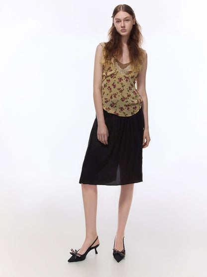 CHARLES & KEITH Customer Favorite / Satin Printed-Bow Pointed Slingback Pumps - Black Textured