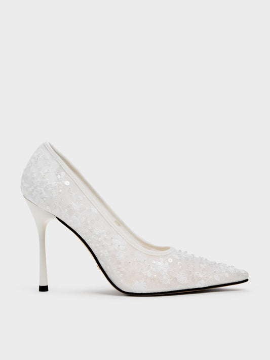 CHARLES & KEITH Sale / Kyra Embroidered-Mesh Stiletto Pumps - White