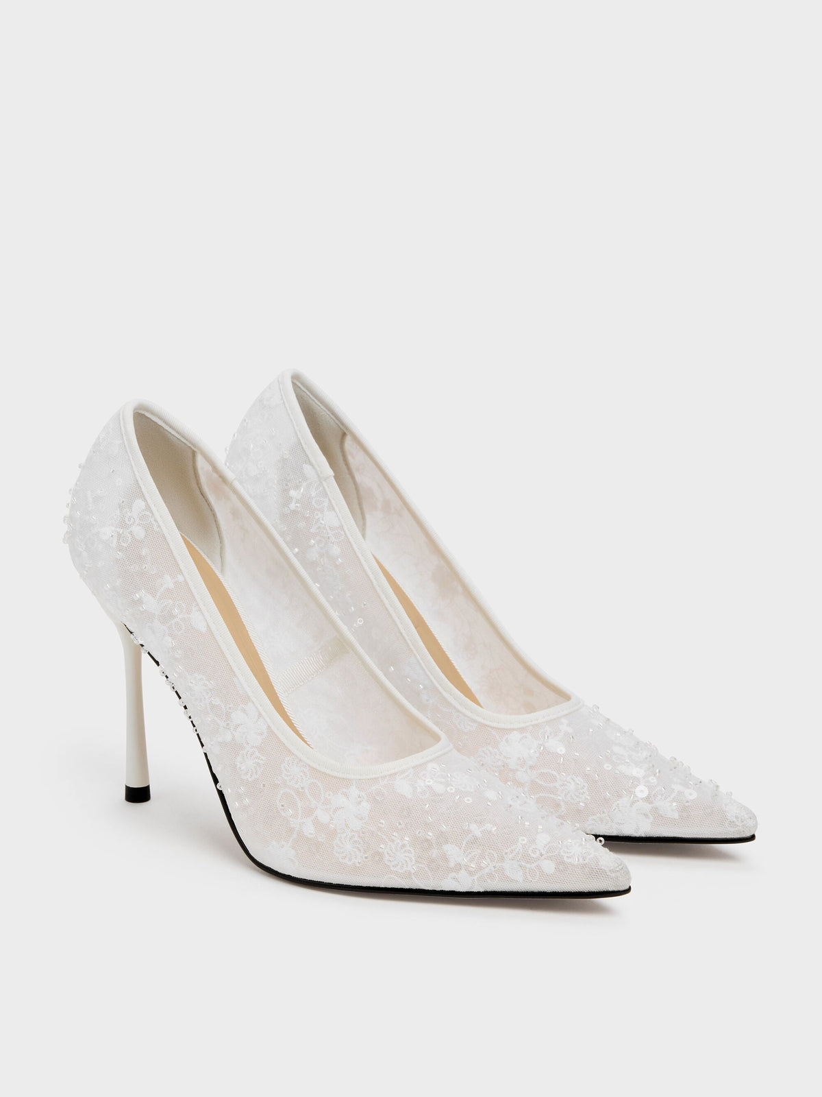 CHARLES & KEITH Sale / Kyra Embroidered-Mesh Stiletto Pumps - White