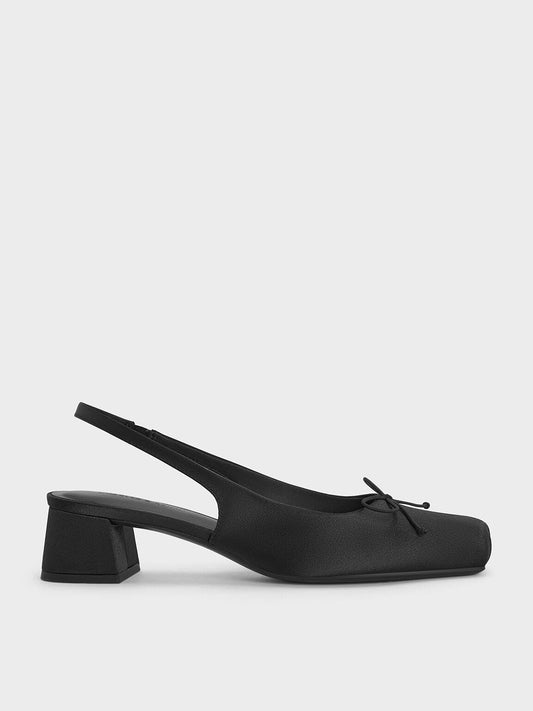 CHARLES & KEITH Quality / Sadira Satin Slingback Pumps - Black Textured