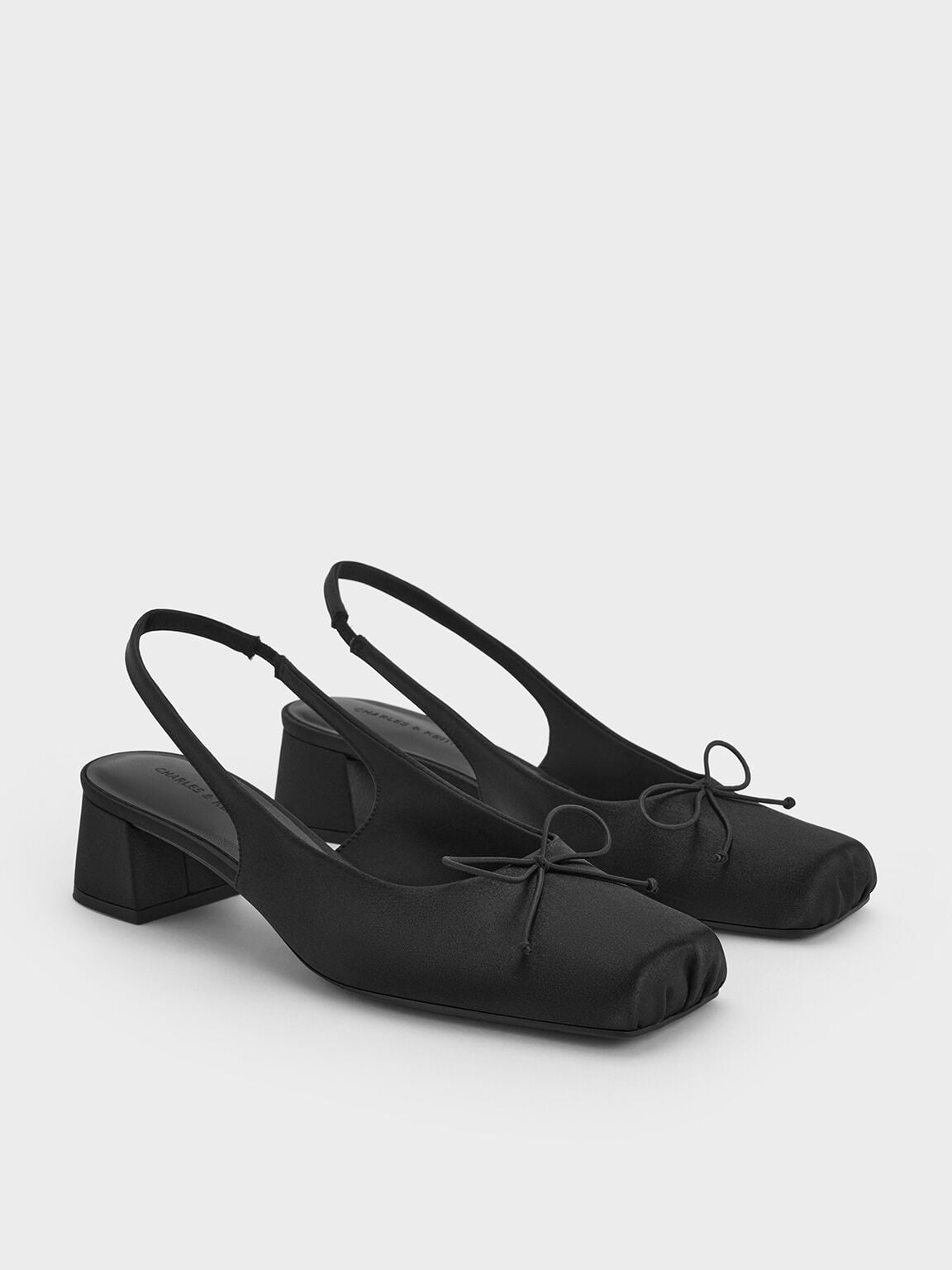 CHARLES & KEITH Quality / Sadira Satin Slingback Pumps - Black Textured