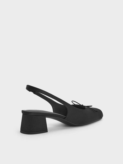 CHARLES & KEITH Quality / Sadira Satin Slingback Pumps - Black Textured