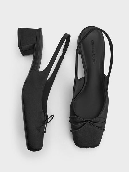CHARLES & KEITH Quality / Sadira Satin Slingback Pumps - Black Textured