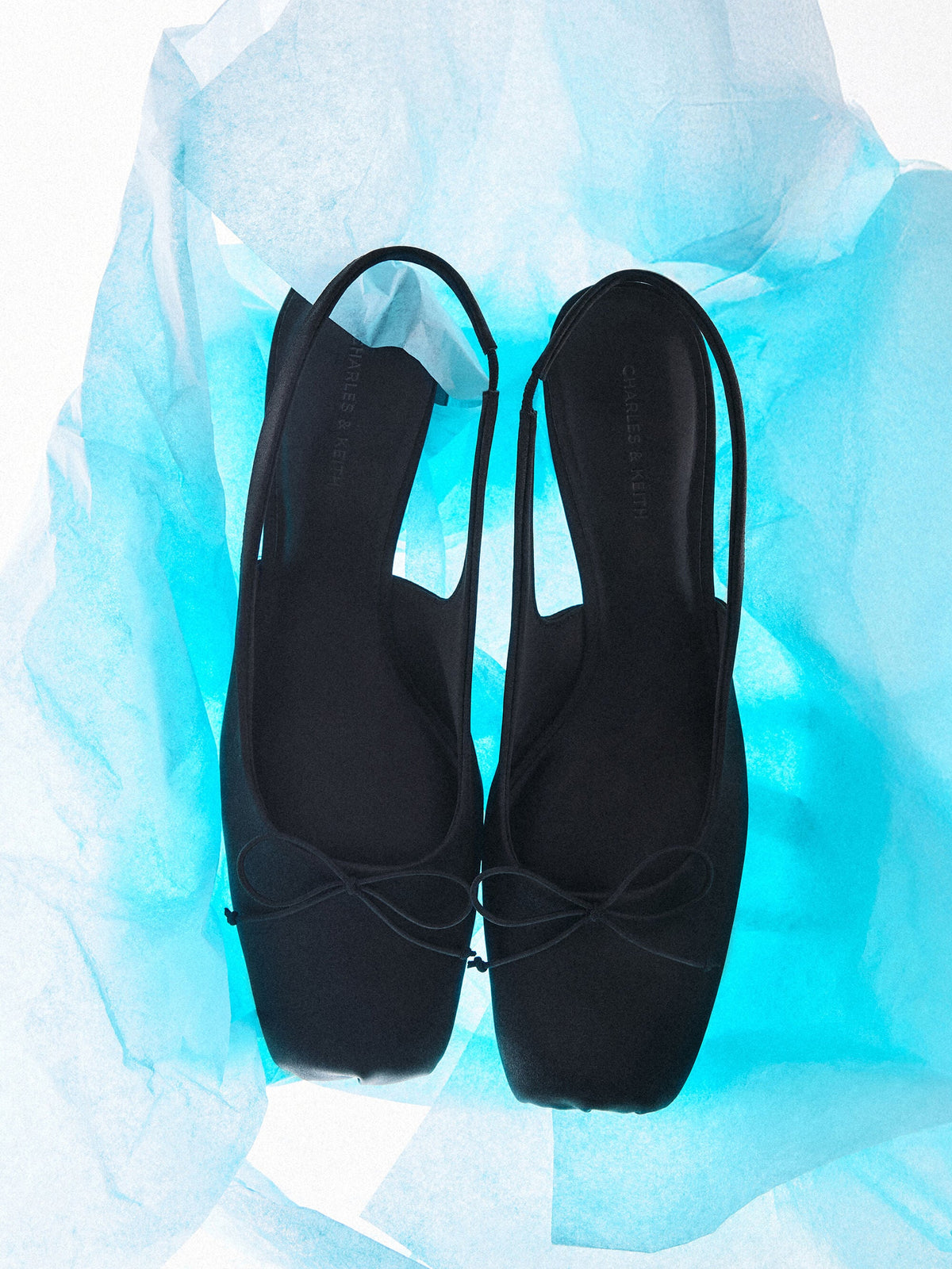 CHARLES & KEITH Quality / Sadira Satin Slingback Pumps - Black Textured
