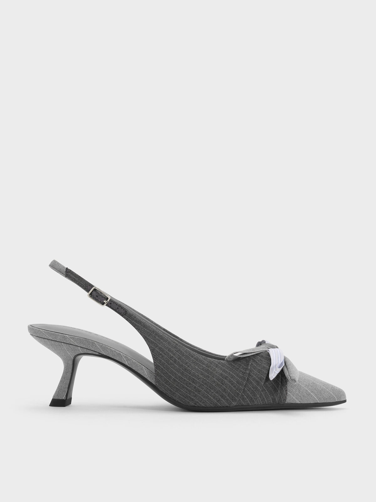 CHARLES & KEITH Deals / Striped Knot-Bow Pointed Slingback Pumps - Grey