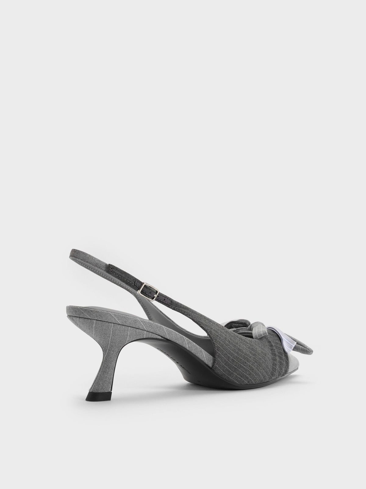 CHARLES & KEITH Deals / Striped Knot-Bow Pointed Slingback Pumps - Grey
