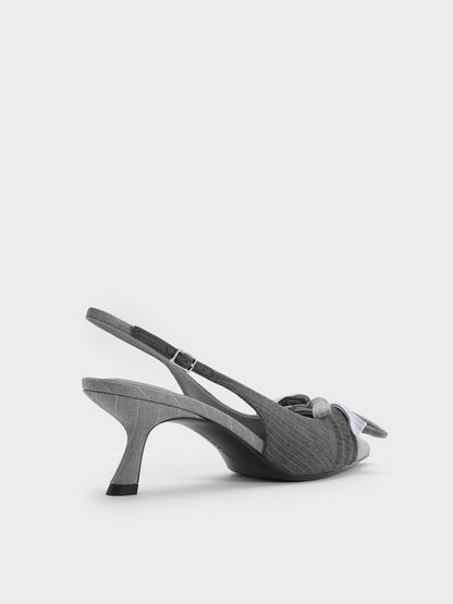 CHARLES & KEITH Deals / Striped Knot-Bow Pointed Slingback Pumps - Grey