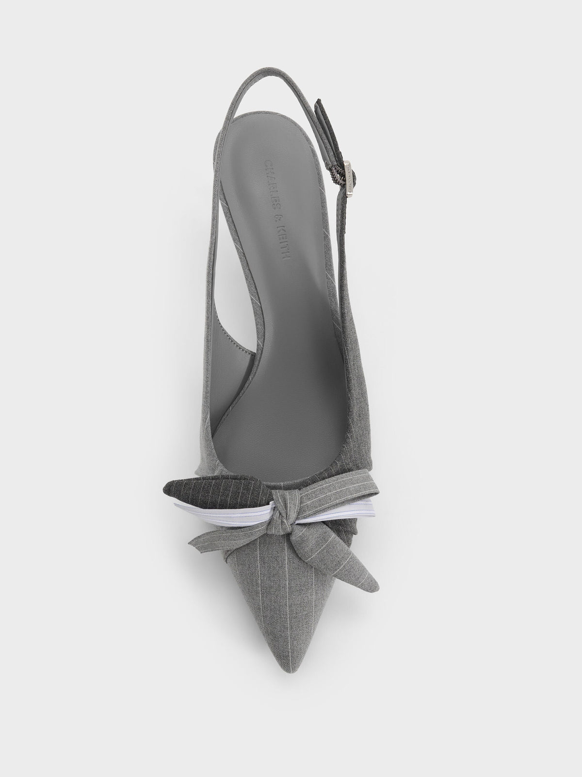 CHARLES & KEITH Deals / Striped Knot-Bow Pointed Slingback Pumps - Grey
