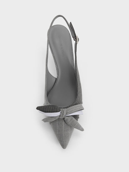 CHARLES & KEITH Deals / Striped Knot-Bow Pointed Slingback Pumps - Grey