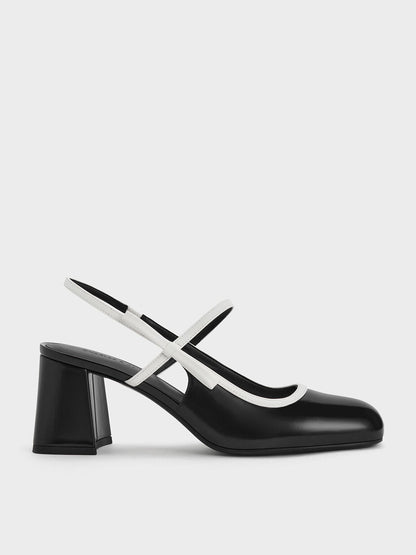 CHARLES & KEITH Premium / Two-Tone Bow Slingback Mary Jane Pumps - Black Box