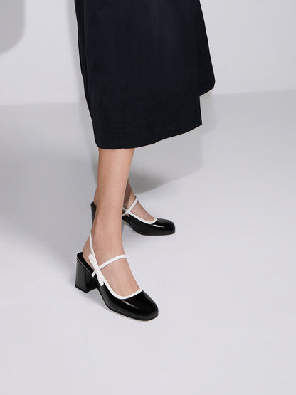 CHARLES & KEITH Premium / Two-Tone Bow Slingback Mary Jane Pumps - Black Box
