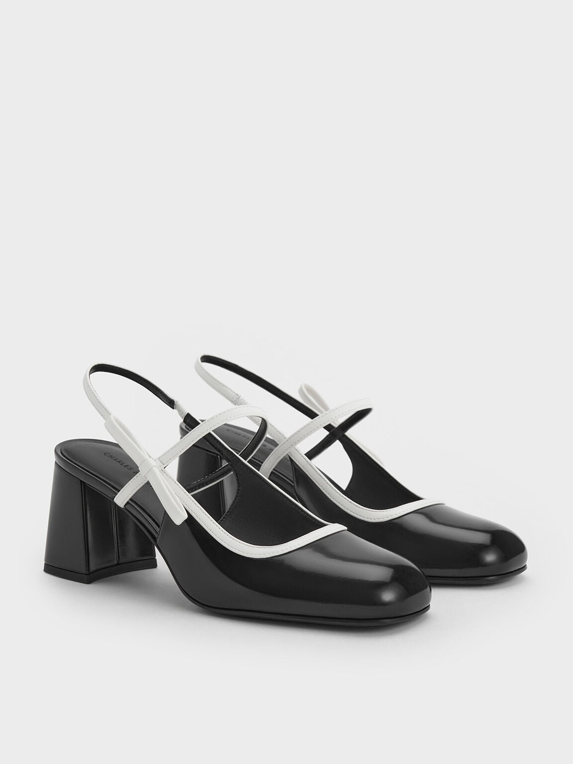CHARLES & KEITH Premium / Two-Tone Bow Slingback Mary Jane Pumps - Black Box