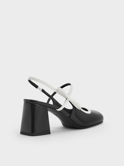 CHARLES & KEITH Premium / Two-Tone Bow Slingback Mary Jane Pumps - Black Box
