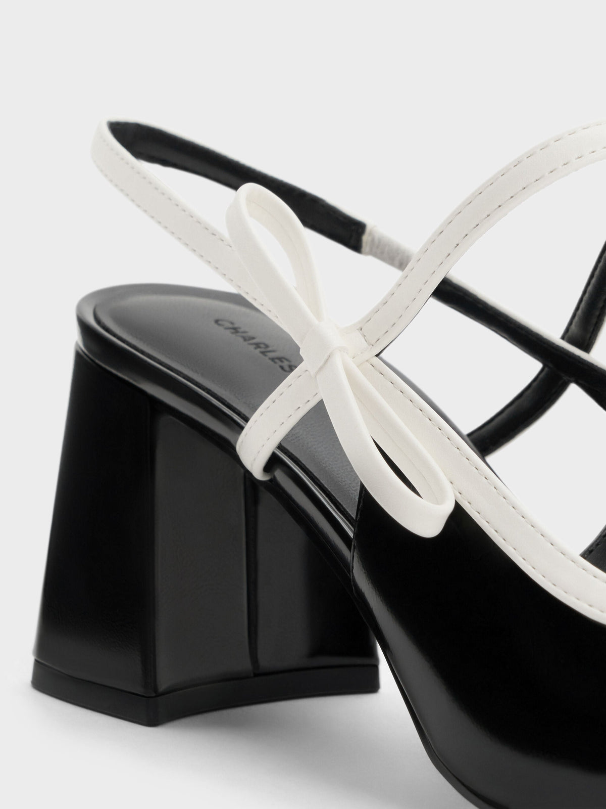 CHARLES & KEITH Premium / Two-Tone Bow Slingback Mary Jane Pumps - Black Box