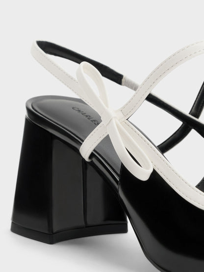 CHARLES & KEITH Premium / Two-Tone Bow Slingback Mary Jane Pumps - Black Box