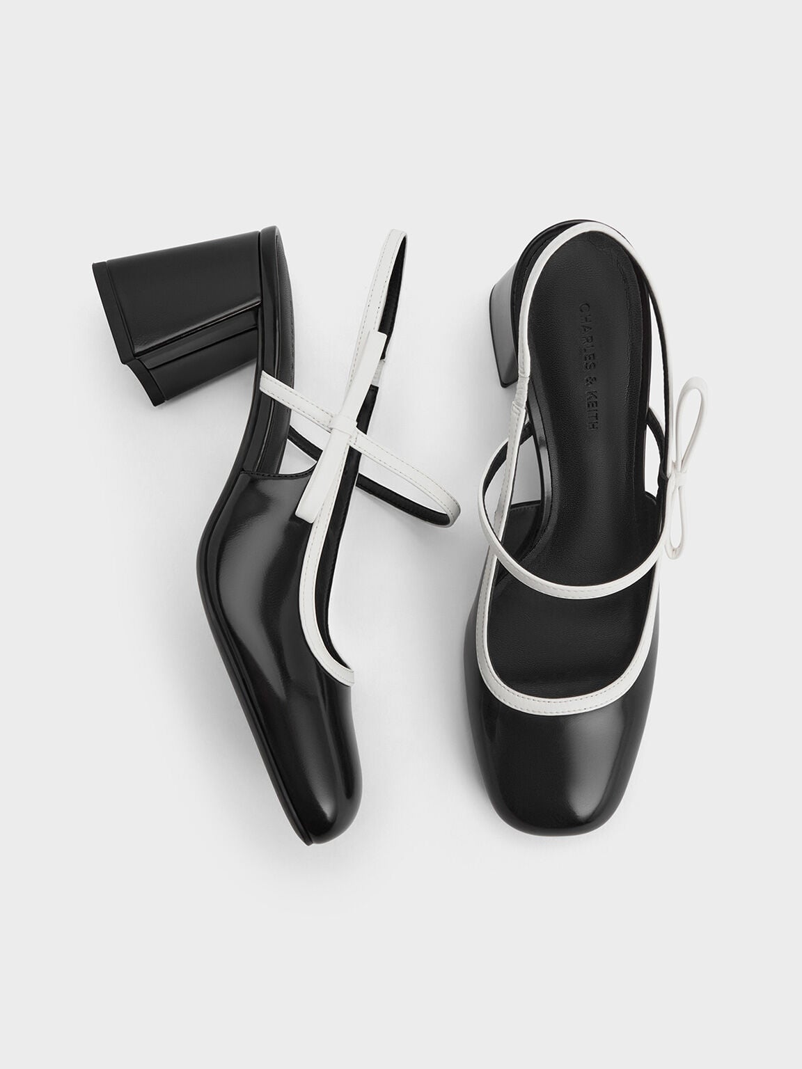 CHARLES & KEITH Premium / Two-Tone Bow Slingback Mary Jane Pumps - Black Box