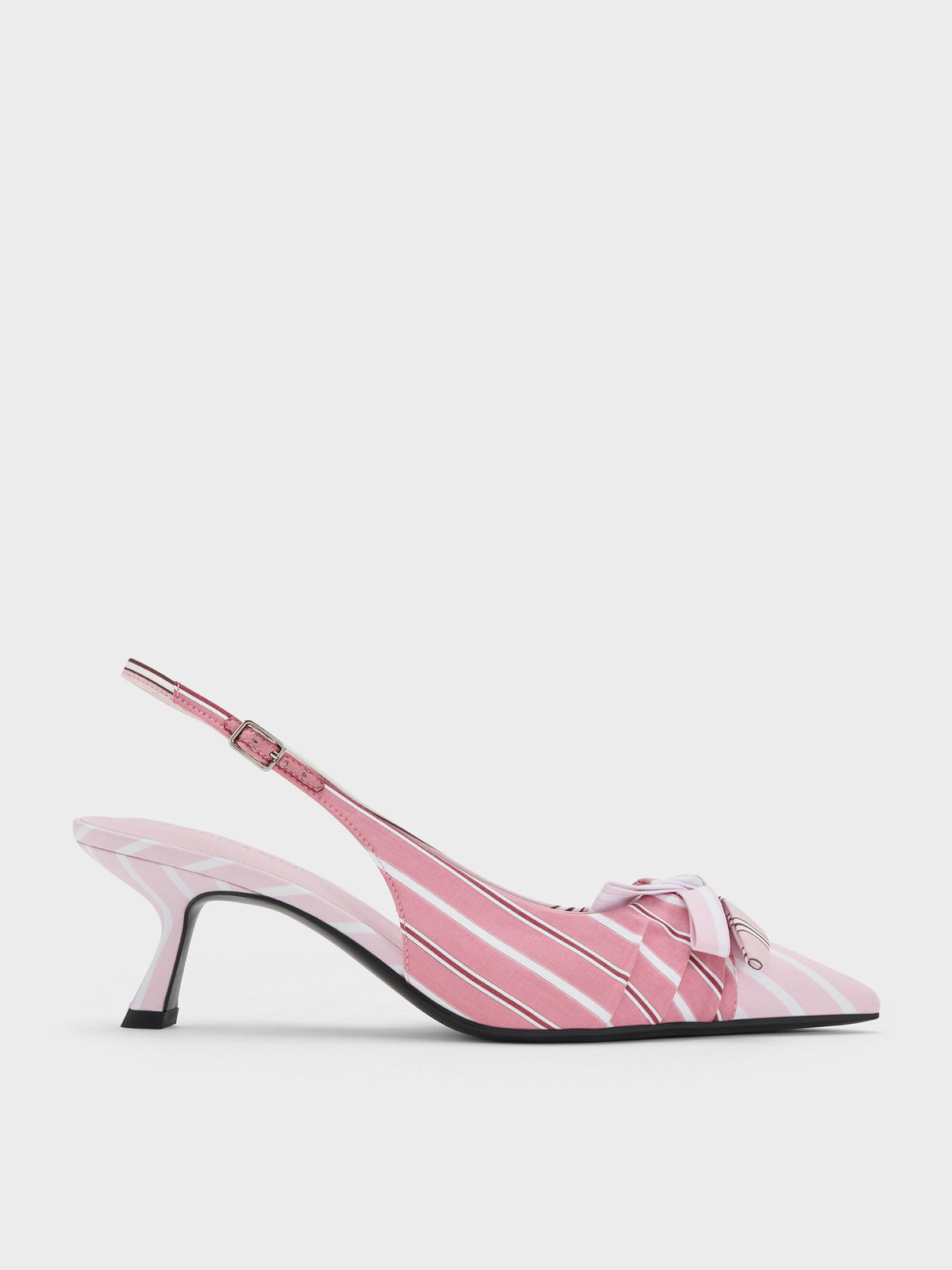 CHARLES & KEITH Discount / Striped Knot-Bow Pointed Slingback Pumps - Light Pink