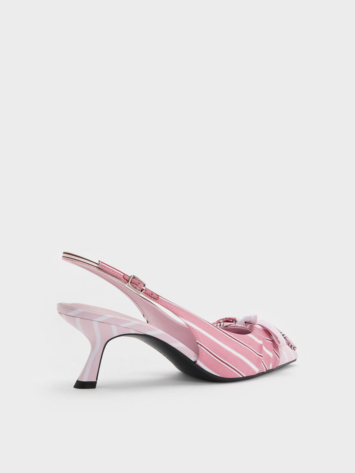 CHARLES & KEITH Discount / Striped Knot-Bow Pointed Slingback Pumps - Light Pink