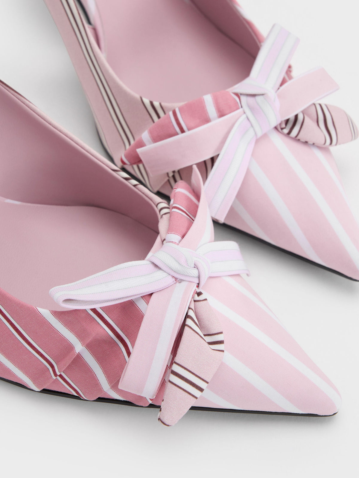 CHARLES & KEITH Discount / Striped Knot-Bow Pointed Slingback Pumps - Light Pink