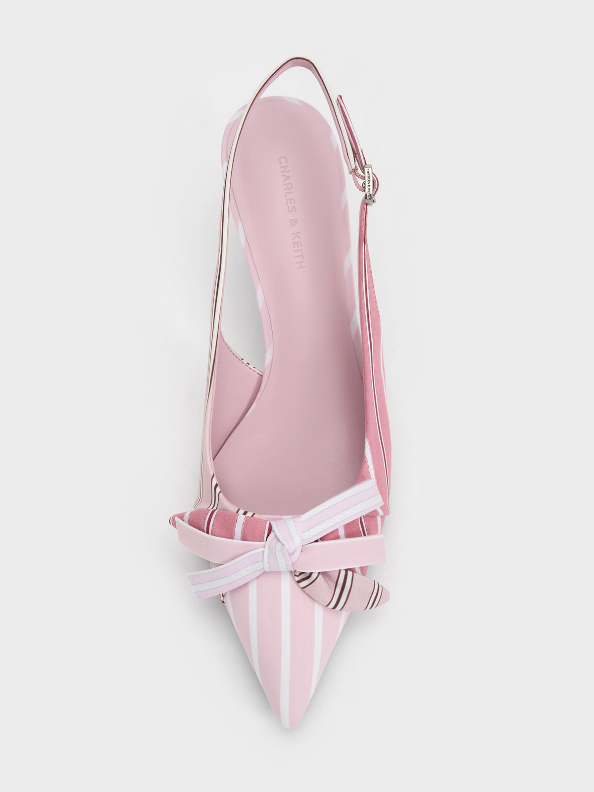 CHARLES & KEITH Discount / Striped Knot-Bow Pointed Slingback Pumps - Light Pink
