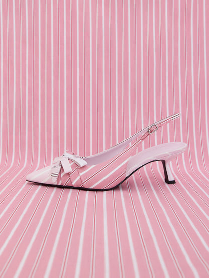 CHARLES & KEITH Discount / Striped Knot-Bow Pointed Slingback Pumps - Light Pink