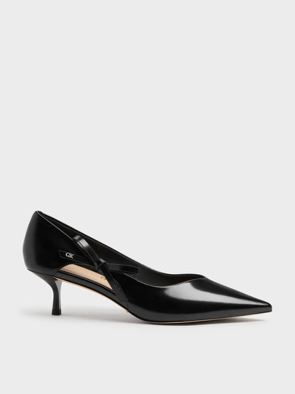CHARLES & KEITH Special Offer / Anastasia Leather Kitten Heels - Black Box