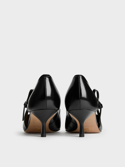 CHARLES & KEITH Special Offer / Anastasia Leather Kitten Heels - Black Box