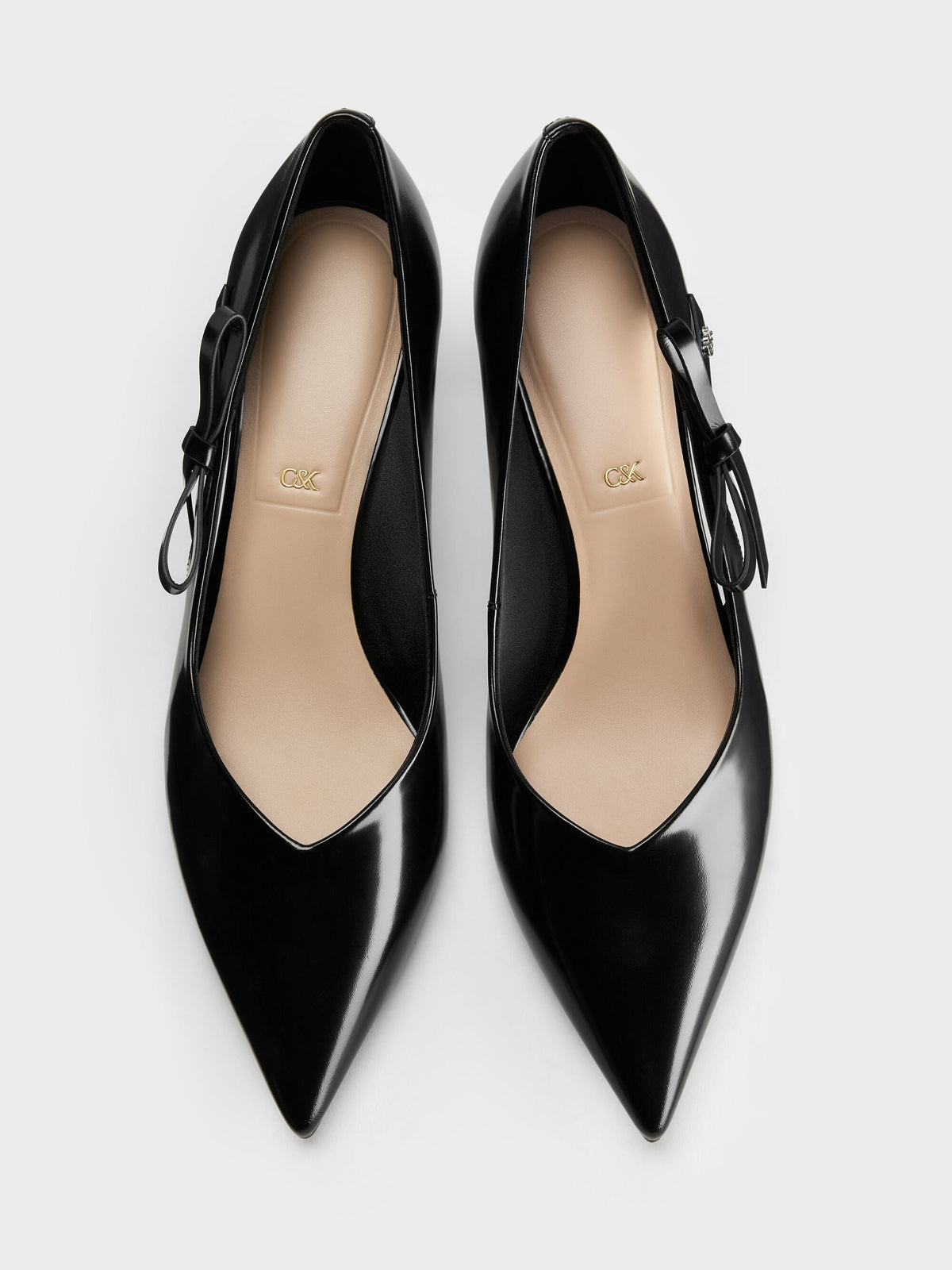 CHARLES & KEITH Special Offer / Anastasia Leather Kitten Heels - Black Box