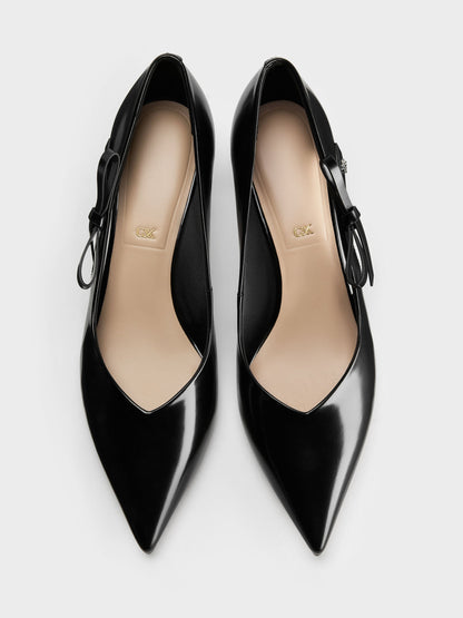 CHARLES & KEITH Special Offer / Anastasia Leather Kitten Heels - Black Box