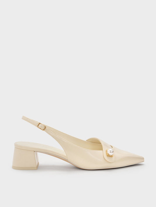 CHARLES & KEITH Hot Sale / Marie Pearl Slingback Pumps - Cream