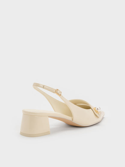 CHARLES & KEITH Hot Sale / Marie Pearl Slingback Pumps - Cream