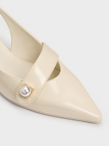 CHARLES & KEITH Hot Sale / Marie Pearl Slingback Pumps - Cream