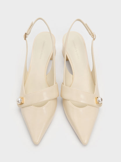 CHARLES & KEITH Hot Sale / Marie Pearl Slingback Pumps - Cream