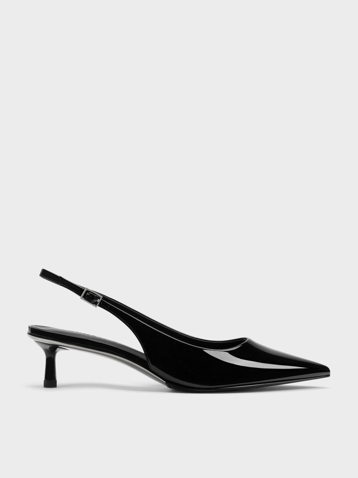 CHARLES & KEITH Signature / Curtis Patent Slingback Kitten Heels - Black Patent