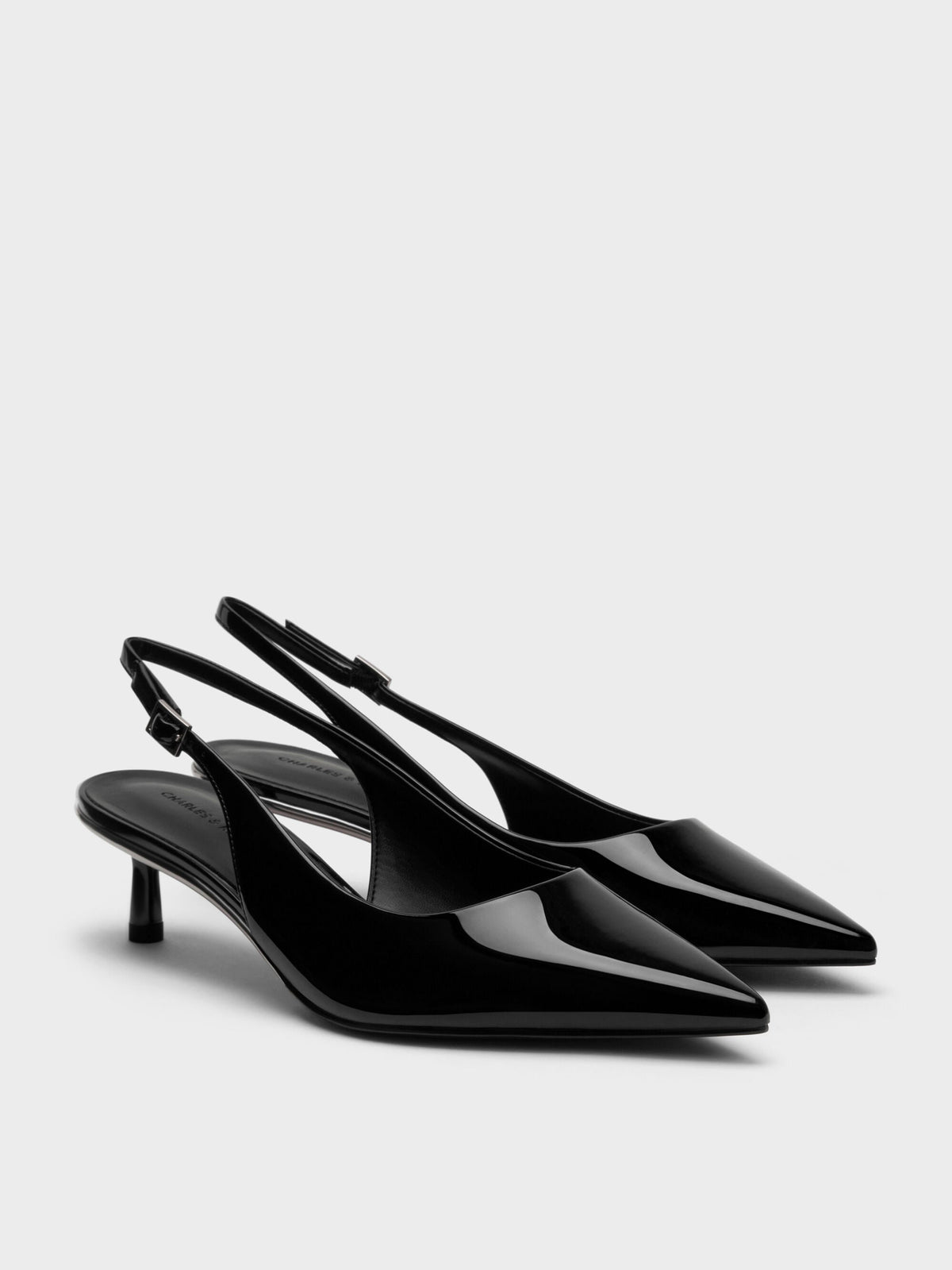 CHARLES & KEITH Signature / Curtis Patent Slingback Kitten Heels - Black Patent