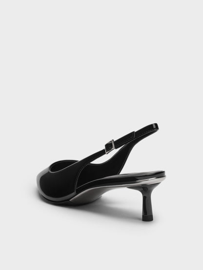 CHARLES & KEITH Signature / Curtis Patent Slingback Kitten Heels - Black Patent