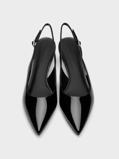 CHARLES & KEITH Signature / Curtis Patent Slingback Kitten Heels - Black Patent
