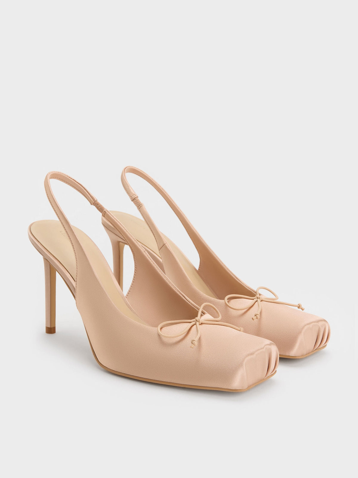 CHARLES & KEITH Discount / Satin Ruched Stiletto Slingback Pumps - Nude