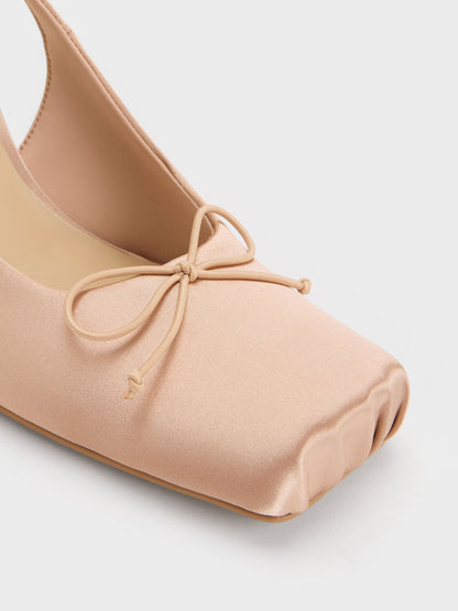CHARLES & KEITH Discount / Satin Ruched Stiletto Slingback Pumps - Nude