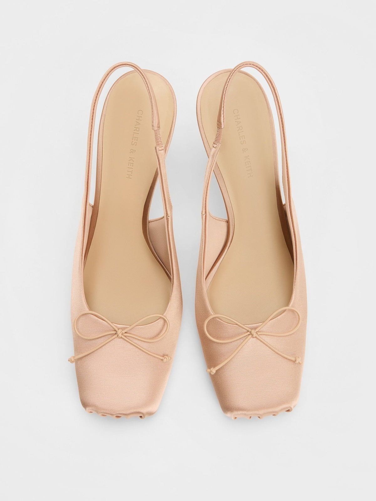 CHARLES & KEITH Discount / Satin Ruched Stiletto Slingback Pumps - Nude