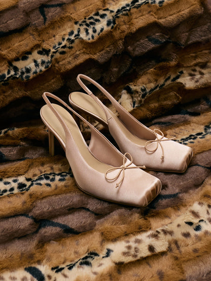 CHARLES & KEITH Discount / Satin Ruched Stiletto Slingback Pumps - Nude