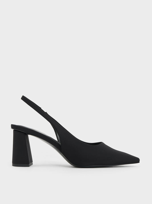 CHARLES & KEITH Premium / Teagan Elastane Pointed Slingback Pumps - Black