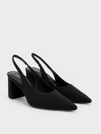CHARLES & KEITH Premium / Teagan Elastane Pointed Slingback Pumps - Black