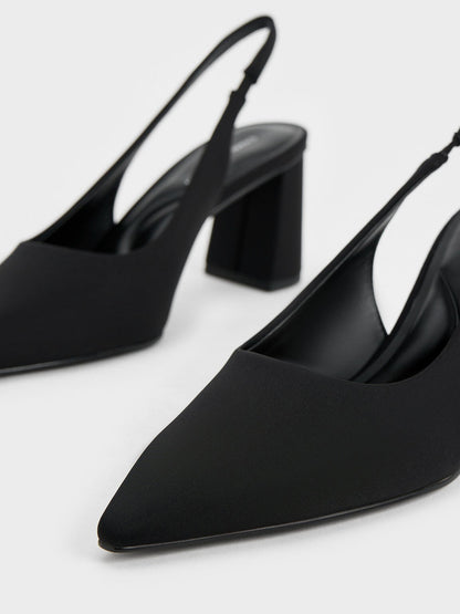 CHARLES & KEITH Premium / Teagan Elastane Pointed Slingback Pumps - Black