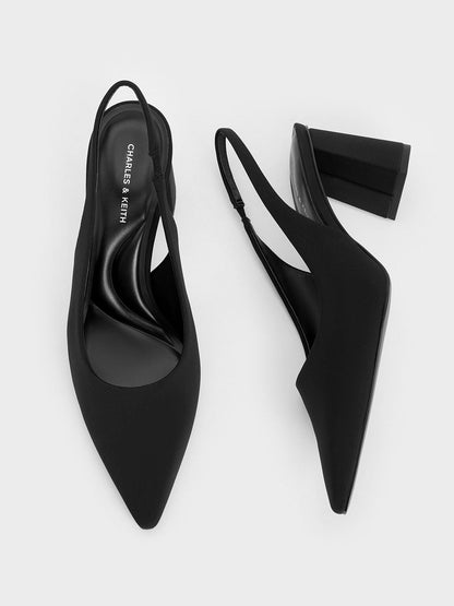 CHARLES & KEITH Premium / Teagan Elastane Pointed Slingback Pumps - Black