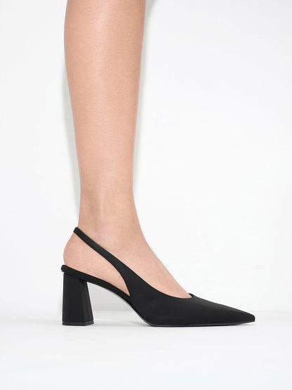 CHARLES & KEITH Premium / Teagan Elastane Pointed Slingback Pumps - Black